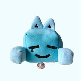 方块人cube蓝色猫咪毛绒玩具公仔装饰抱枕