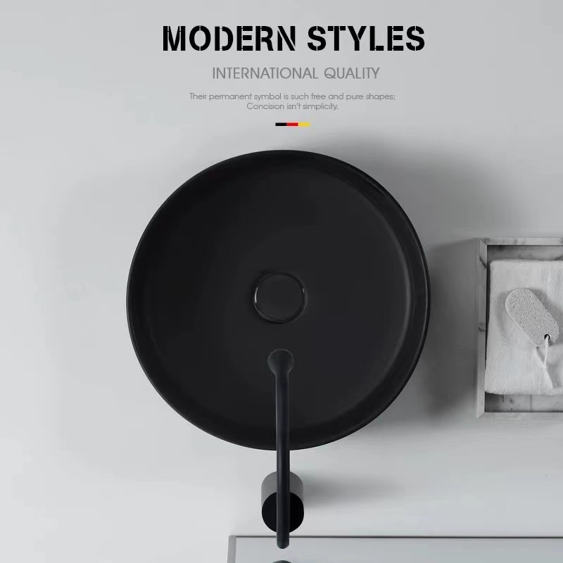 Estilo nórdico creativo mate negro lavabo pequeño tamaño lavabo de cerámica lavabo único lavabo balcón cuenca redonda