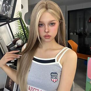 Keni [Asian Model] Forehead Lace Wig for Women Full Head American Golden Brown Highlighted Gradient Middle Parted Wig