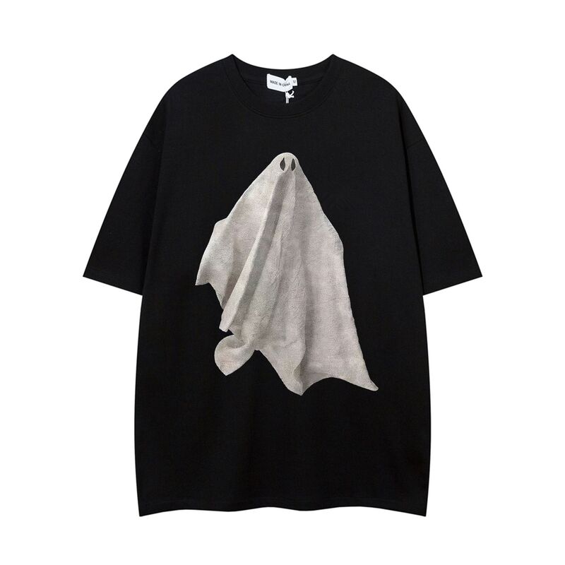 Cross-Border fashion brand heavy 260g cotton short-sleeved T-shirt men's and women's American street ghost print loose couple T-shirt