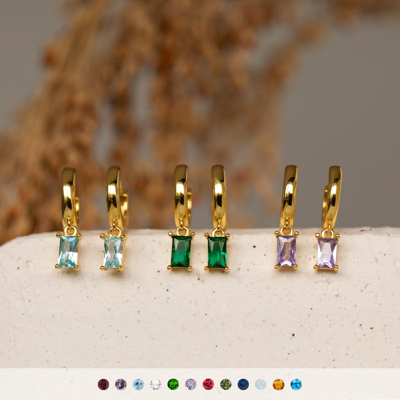 Cross-Border European and American Twelve Birthstone Simple Commuter Earrings for Women Retro Simple Design Earrings Niche Elegant Real Gold Cross-Border European and American Twelve Birthstone Simple Commuter Earrings for Women Retro Simple Design Earrings Niche Elegant Real Gold
