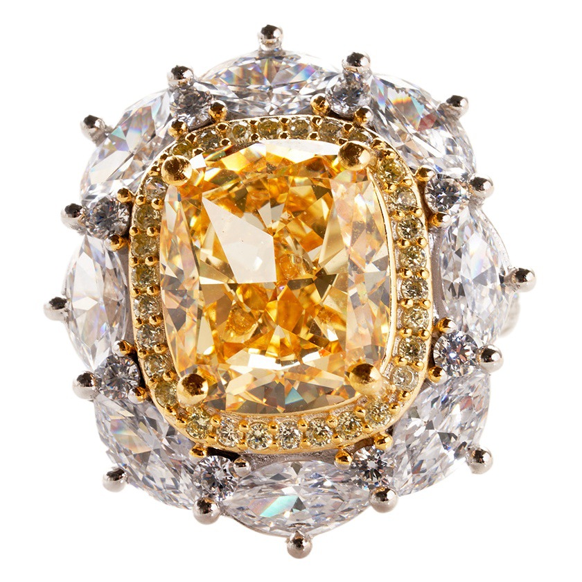 8 quilates de alto carbono diamante con incrustaciones de plata esterlina anillo 3EX corte Super Flash transfronterizo Venta caliente hembra Rosa anillo de diamantes