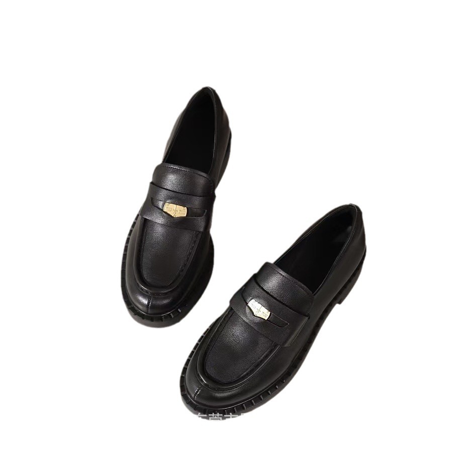 유럽과 미국의 새로운 골드 코인 슬립 온 두꺼운 밑창 로퍼 아카데믹 스타일 레트로 패션 간단한 클래식 싱글 레이어  신발-Freehip.co.kr