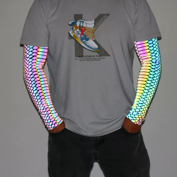 European and American Colorful Reflective Sports Arm Riding Sun Protection Sleeve Outdoor Basketball Tight Elbow Luminous Arm Sleeve