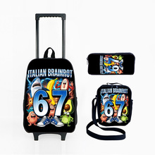 six seven学生印花书包跨境大容量学生拉杆背包17寸