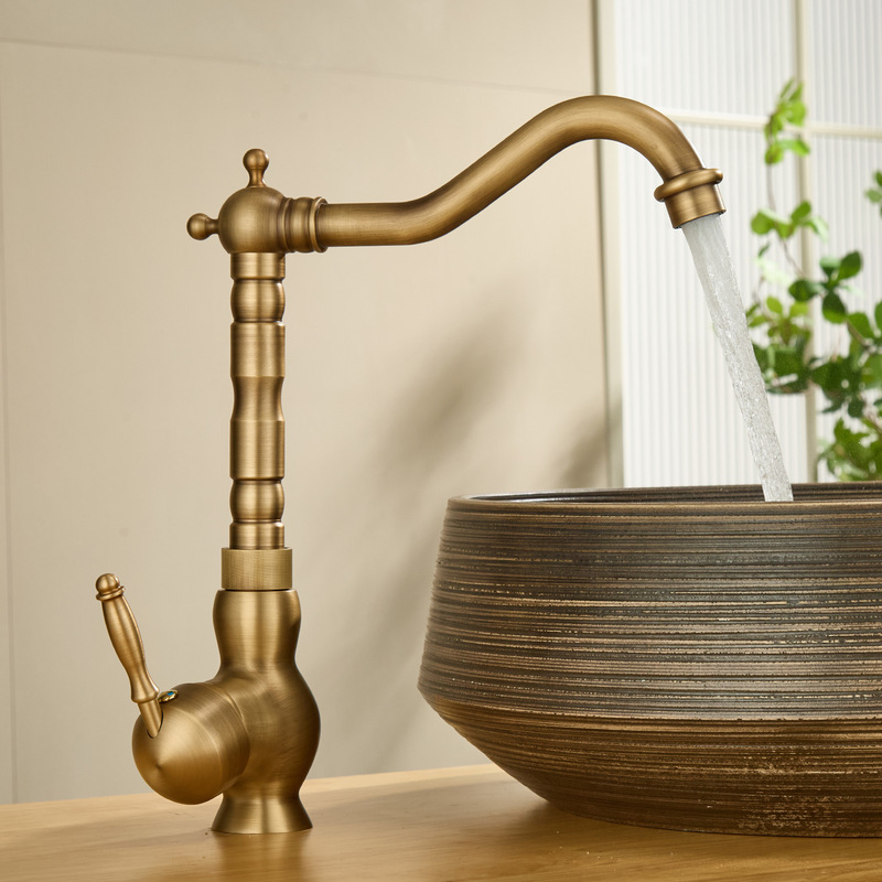 Foreign Trade European Antique Brass Hot and Cold Basin Faucet Bathroom Washbasin Basin Washstand Dual-Purpose Faucet