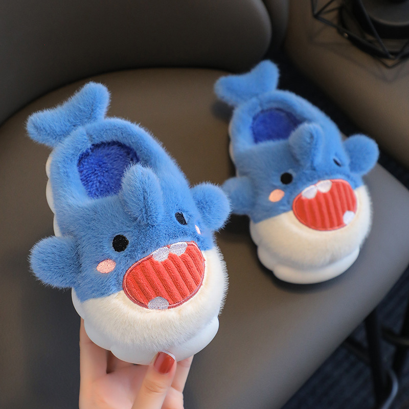 Children's Cotton Slippers Autumn and Winter Boys Cartoon Home Indoor Slippers Girls Baby Warm Kidsren Shark Slippers