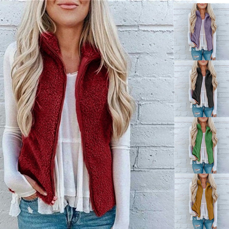Women's Cross-border 2022wish European and American ebay Amazon Pocket Zipper Women's Top Plush Vest Jacket