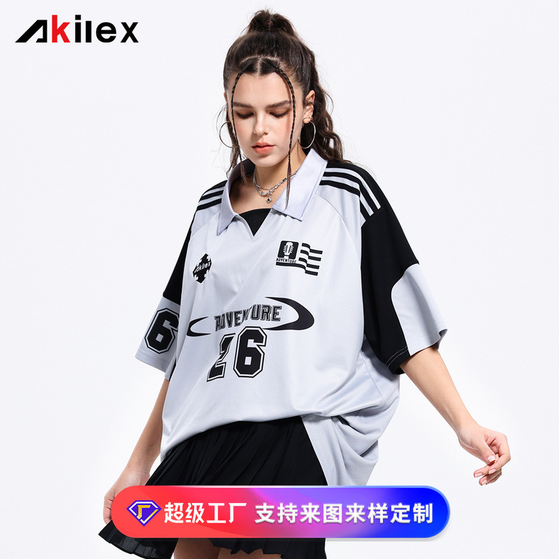 Akilex American Jersey Retro Printed Long-Sleeved T-Shirt Heat Transfer Street Fashion Brand Football Uniform Top Custom Ins