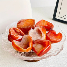 天然红玛瑙爱心晶洞手把件心形晶簇水晶原石矿标家居装饰工艺品