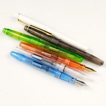 透明塑料彩色钢笔 旋转笔盖明尖替换毛笔两用多彩可视钢笔套装