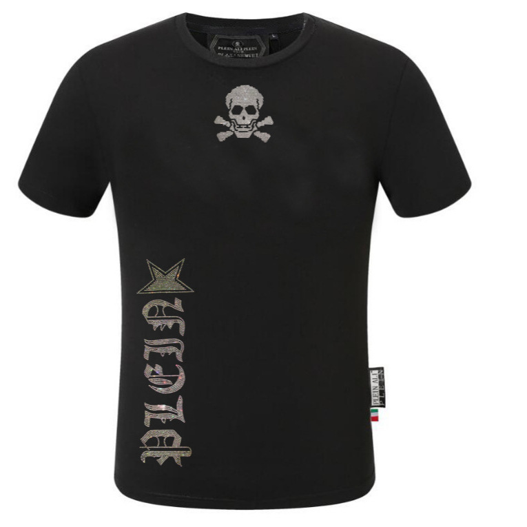 2025 Spring New Trendy Brand Short-Sleeved Men's Round Neck T-Shirt High Quality Hot Style Plein Cross-Border E-Commerce