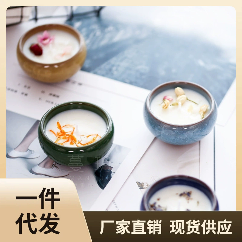 P616 Винозная свеча DIY аромат свеча украшение ледяная трещина Керамическая чашка контейнер для соевого воска восковая чашка глазурованная свеча