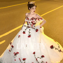 玫瑰订婚晚礼服裙女高端轻奢小众艺考独唱生日公主裙新娘出门婚纱
