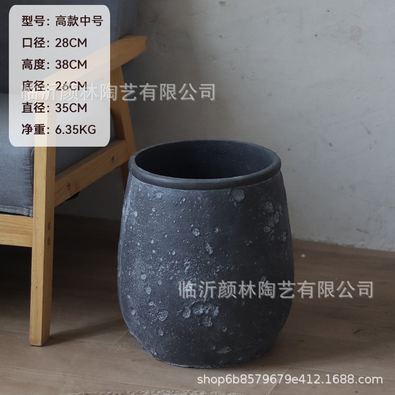 Nórdico negro gris magnesio maceta de barro para el hogar de la decoración de la sala de estar maceta verde al aire libre simple maceta de gran boca