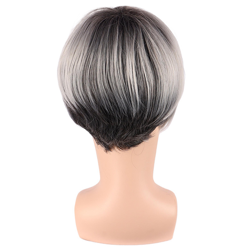 中高年男性向けショートヘアウィッグ グレーパートショートストレートヘア 化学繊維高温シルクヘッドギア メーカー在庫あり|undefined