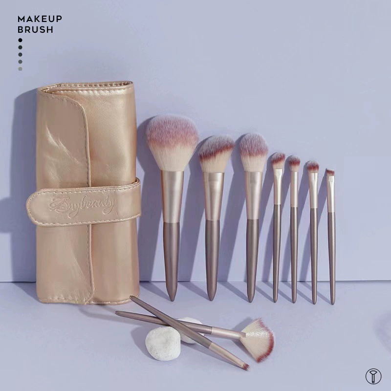Портативная мягкая кисть для concealer, 9 штук, шампань цвет, полный комплект