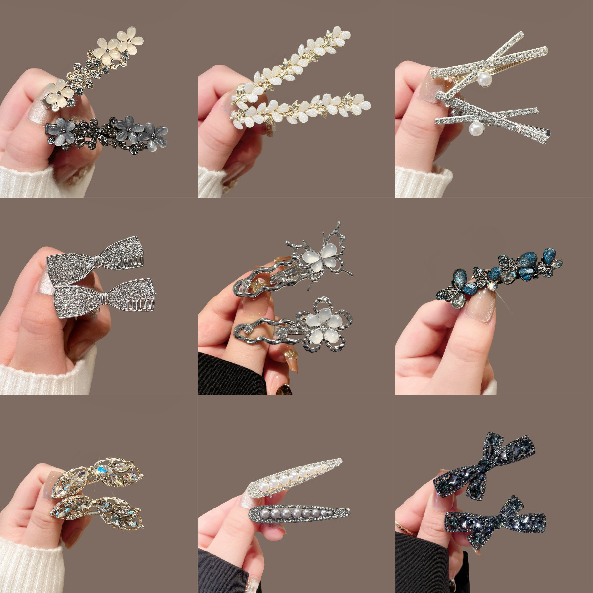 Bow Hairpin for Women, High-End and Exquisite Duckbill Clip for Forehead Broken Hair, Bangs Clip, Hair Accessories, Flower Side Clip