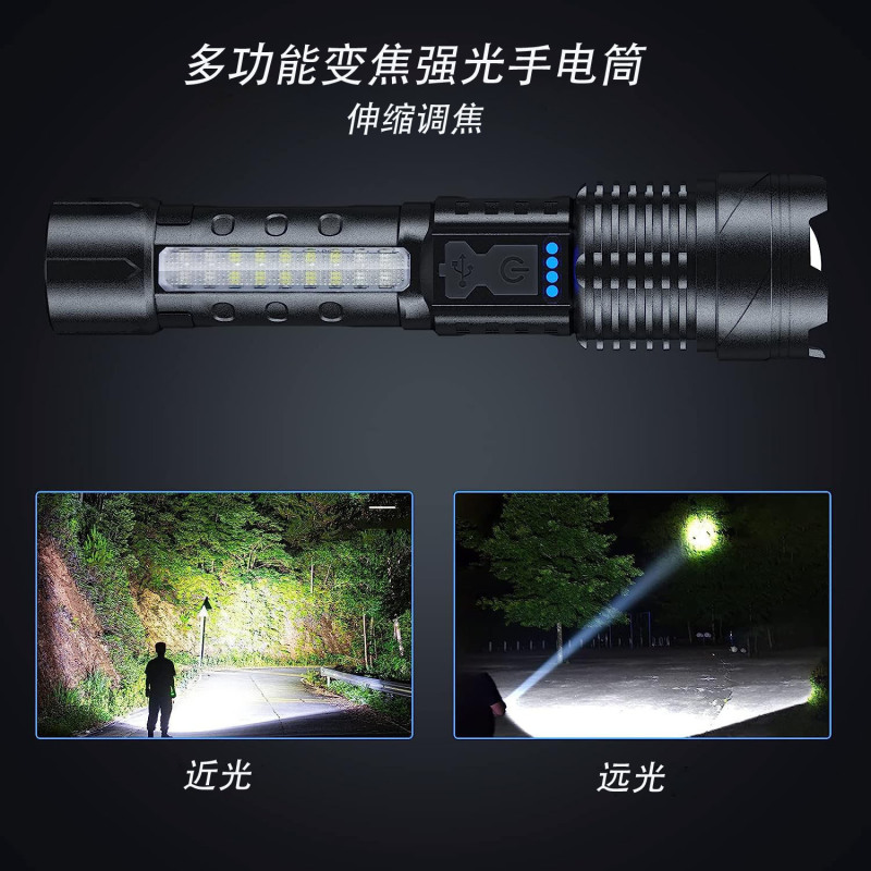 越境強力懐中電灯、屋外強力ライト、ポータブル緊急照明、充電式超長寿命多機能COBライト|undefined
