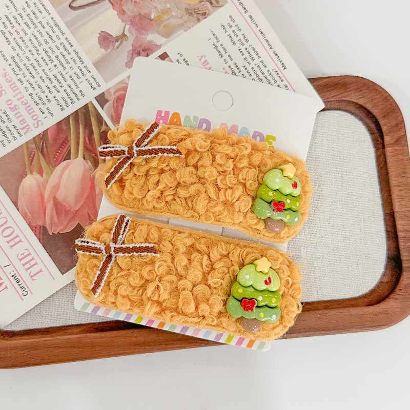 卡通圣诞秋冬毛绒发夹羊羔毛头饰少女侧边刘海夹子可爱高级感发卡|undefined