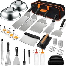 亚马逊 现货不锈钢烧烤工具套装35件套户外BBQ料理铲子组合烤具