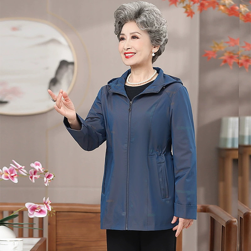 Новая весенняя коллекция 2025: Тренчкот для женщин среднего и старшего возраста, с капюшоном, свободный крой, повседневный, больших размеров, для пожилых женщин.