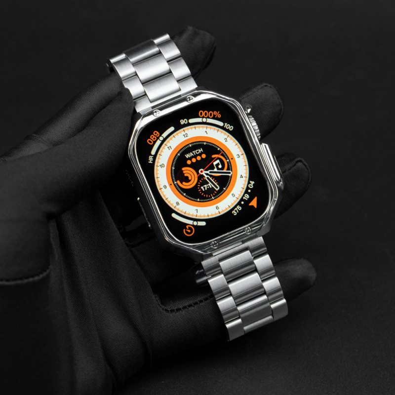 For Apple Apple Watch Ultra 8 7 TPU Case Stainless Steel Folding Buckle Three Bead Strap For Apple Apple Watch Ultra 8 7 TPU Case Stainless Steel Folding Buckle Three Bead Strap