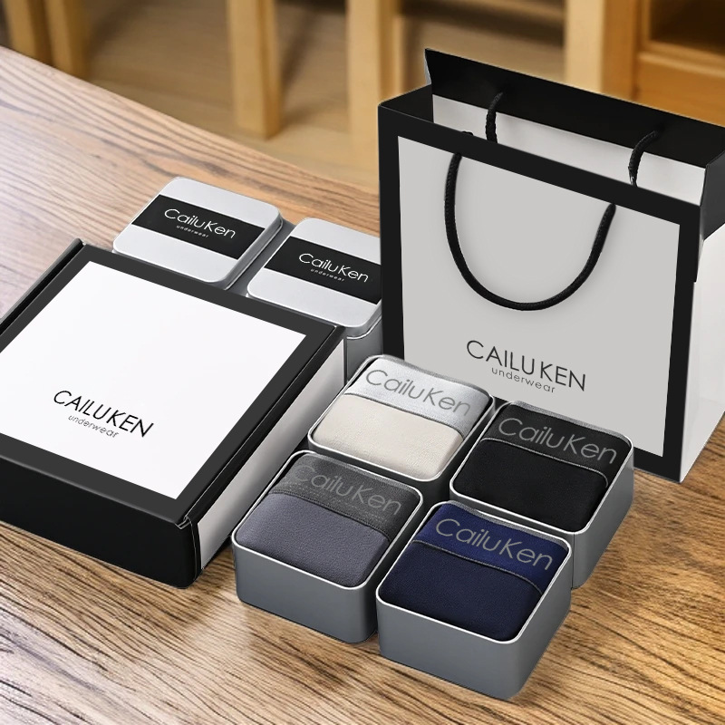 Qarien&Ck Men's Underwear Boxer Briefs Summer Breathable Youth Shorts Boys Underwear Gift Box