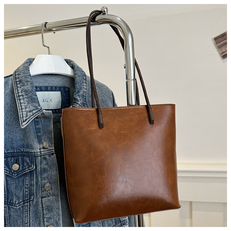 Europa y América simple retro bolsa de cubo de la línea de PU costura bolsa de cercanías bolso de las mujeres hombro bolso de las axilas bolso de las mujeres