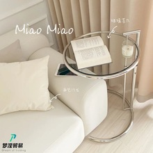 升降小茶几网红ins不锈钢中古玻璃边几北欧简约现代圆桌沙发角几