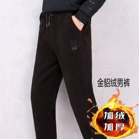 Бархатные утолщенные золотые норковые бархатные мужские повседневные брюки, свободные брюки большого размера с высокой талией, прямые брюки, спортивные штаны