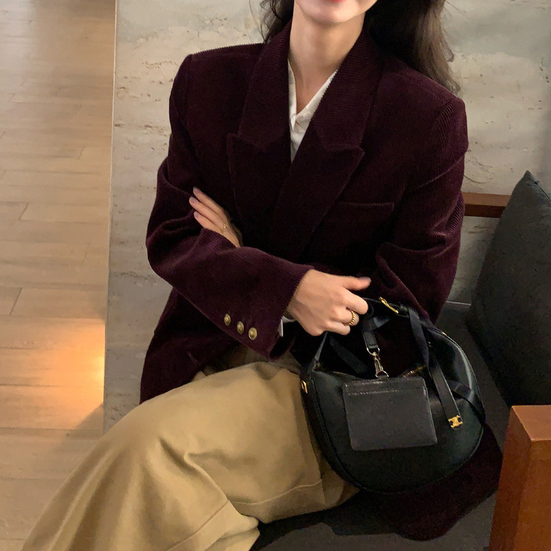 Pre-Sale of New Retro Corduroy Blazer for Women, Loose-Fitting Workwear Suit Top