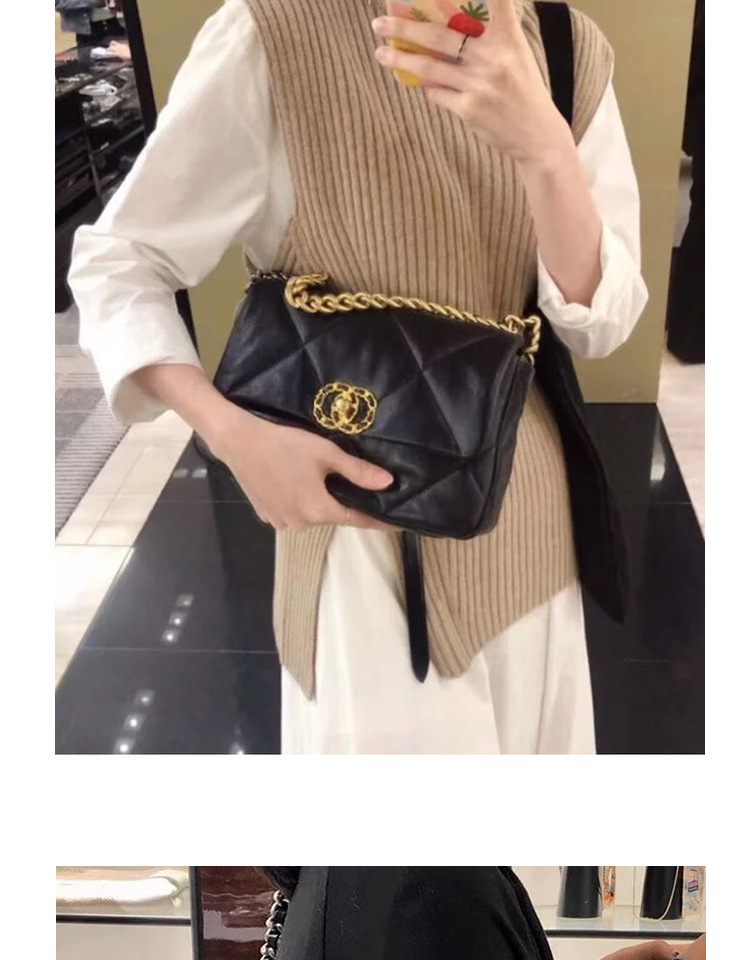 Damen Umhängetasche Aus Echtem Lammleder Mit Rautensteppung Kette_voghion.com