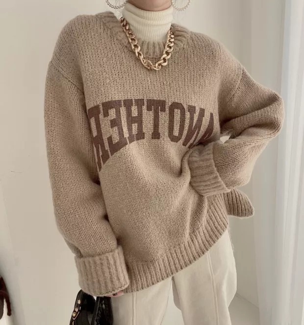 round neck letter printing pullover loose knitted sweater nihaostyles clothing wholesale NSFYF85649