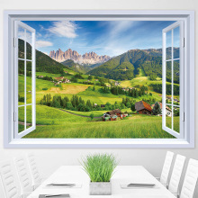 3d立体墙贴画风景画墙面装饰客厅卧室假窗户壁画背景墙纸芳素