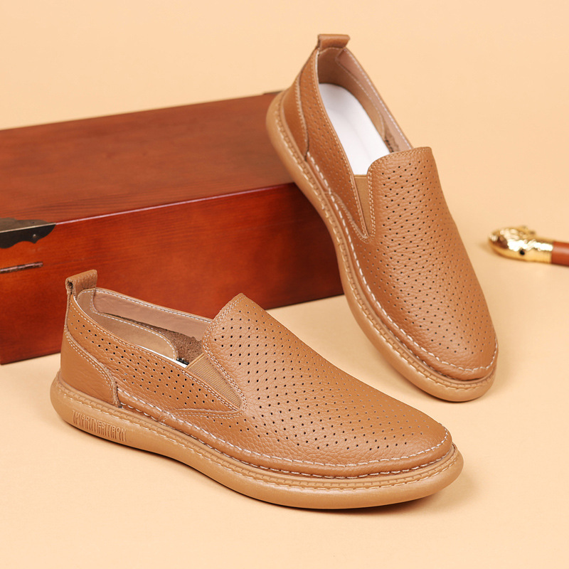 Piel de vaca de primera capa de verano nuevas sandalias para hombres zapatos de cuero huecos zapatos de cuero transpirables zapatos de perforación zapatos de hombre