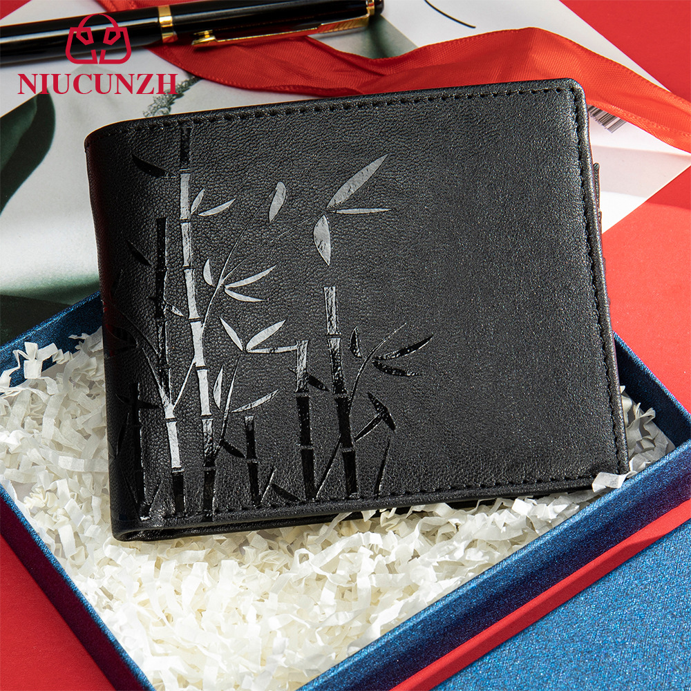 品牌同款钱包男长款真皮青年牛皮竹子压印图案钱夹男士皮卡夹时尚|ru