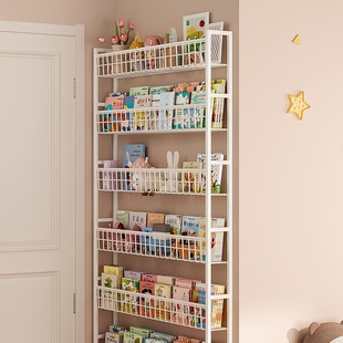 Door-Rear Storage Rack Iron Ultra-Thin Bookshelf Floor-Standing Children's Simple Very Narrow Gap Wall-Mounted Household Storage Cabinet