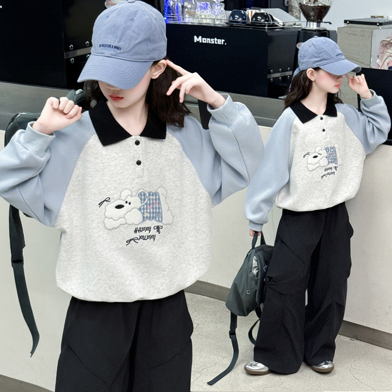 女童polo衫卫衣秋季新款中大童爆款休闲秋装女孩拼色上衣童装衣服|undefined