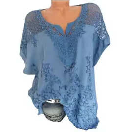 Lace V-neck embroidered short sleeved bata shirt