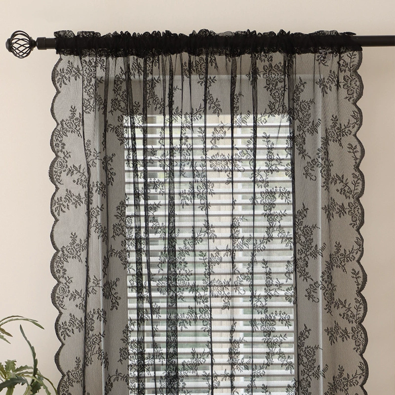 Cross -border hair Korean black wave lace curtain living room bedroom balcony shading window screen partition curtain products