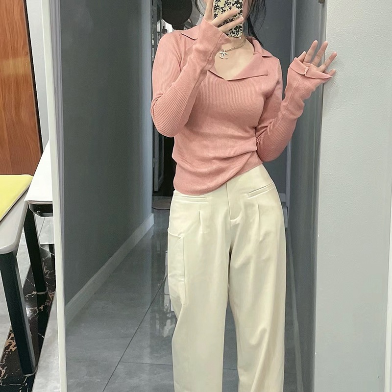 现货 性感又可爱 polo领针织衫女初春薄款设计感打底羊毛上衣毛衣