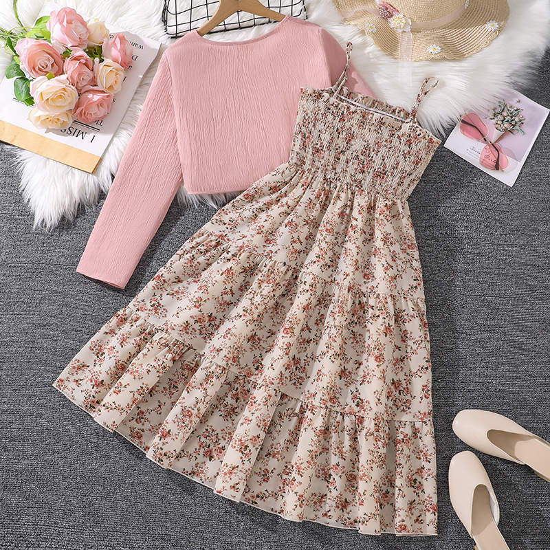 Mädchen Blumenkleid Mit Langarmjacke Set Für Kinder_voghion.com