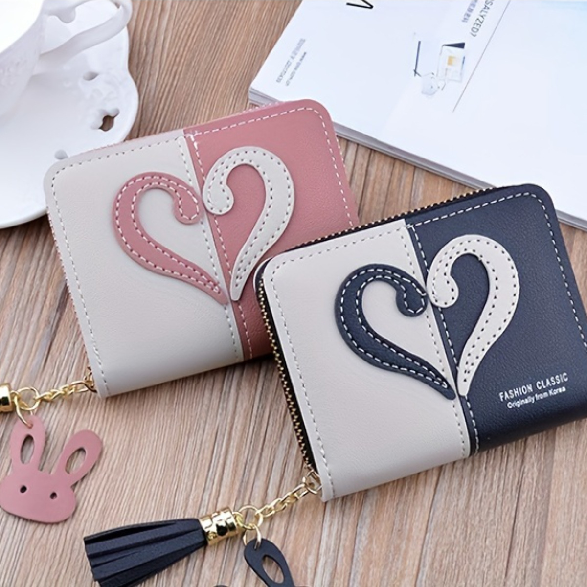 New Zero dame kort mini glidelåslommebok med kvast, moderne koreansk utgave, skjøtet fargekortveske_voghion.com