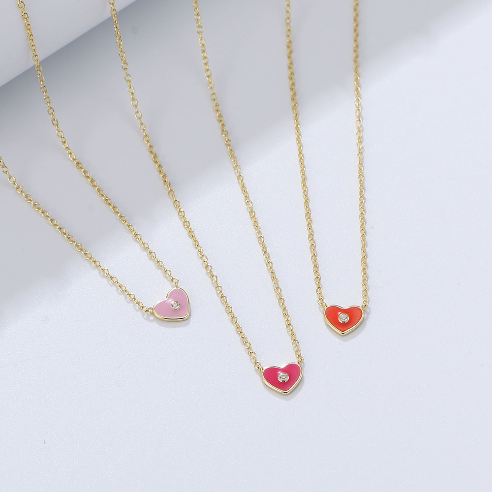 Internet celebridad chica fresca en forma de corazón colgante todo partido clavícula cadena s925 plata esterlina color epoxi collar en forma de corazón