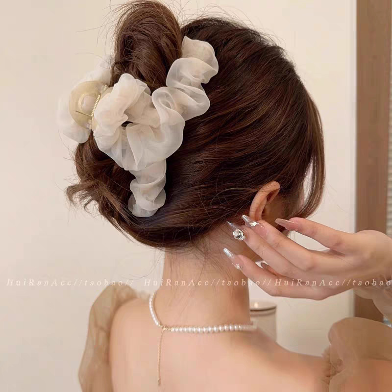 [white] chiffon pleated gauze flower about 13cm