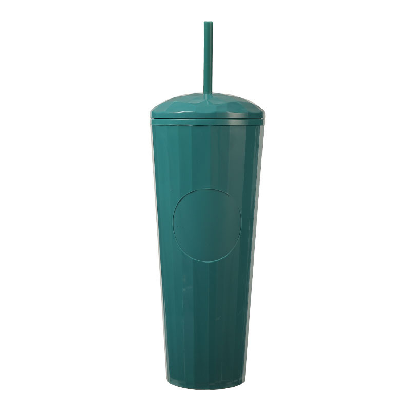 夏用女性向け二重構造シンプルプラスチックカップ 大人向けクリエイティブで持ち運びやすいおしゃれな冷水用ストロー付き携帯カップ|undefined