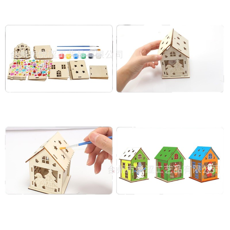 クリスマス装飾木製キャビンクリエイティブクリスマスツリー装飾子供の DIY 落書き 3D クリスマスハウス|undefined