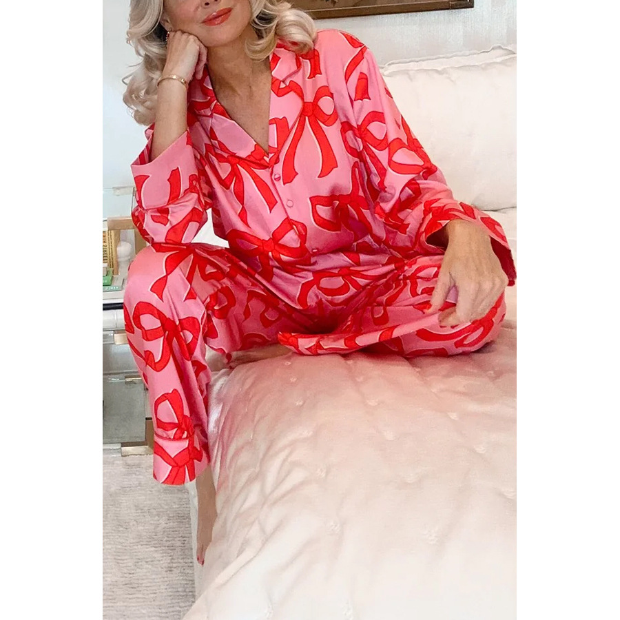 Täglich Frau Lässig Bogenknoten Polyester Hosen-sets Pyjama Sets display picture 4