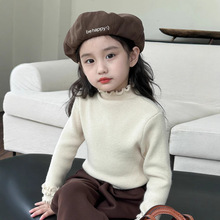 女童打底毛衣秋装2024新款洋气木耳边半高领宝宝保暖线衣百搭批发
